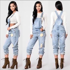 Distressed overalls, size XL
